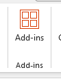 Excel Home tab showing the Add-ins icon